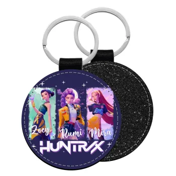 HUNTR/X K-pop girl group, Μπρελόκ Δερματίνη, στρογγυλό ΜΑΥΡΟ (5cm)