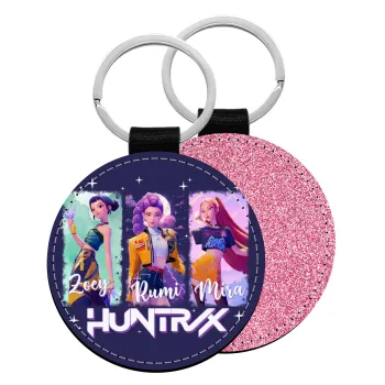 HUNTR/X K-pop girl group, Μπρελόκ Δερματίνη, στρογγυλό ΡΟΖ (5cm)