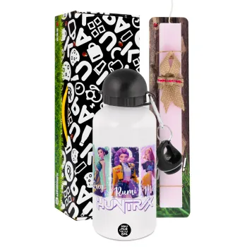 HUNTR/X K-pop girl group, Πασχαλινή Λαμπάδα με παγούρι μεταλλικό αλουμινίου (500ml) & κερί αρωματικό πλακέ (30cm) (ΡΟΖ)