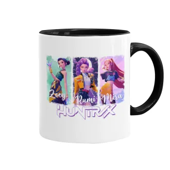 HUNTR/X K-pop girl group, Κούπα χρωματιστή μαύρη, κεραμική, 330ml