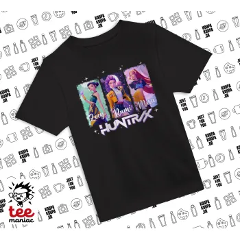 HUNTR/X K-pop girl group, Άνετο παιδικό T-Shirt ΜΑΥΡΟ από 100% βαμβάκι, για κάθε μέρα. Vegan & OEKO-TEX πιστοποιημένο.