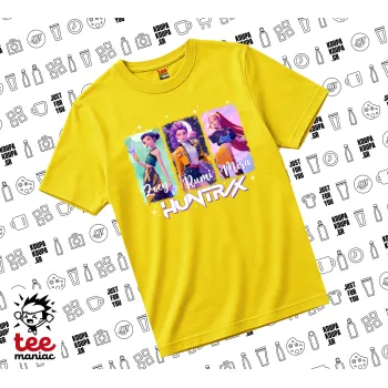 HUNTR/X K-pop girl group, yellow childrens T-Shirt made of 100% cotton, for every day. Vegan & OEKO-TEX certified.