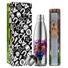 Easter Set, metallic stainless thermos flask (500ml) & scented flat Easter candle (30cm) (GRAY)
