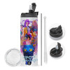 Travel Tumbler 2 Lids, with metal straw & cleaning brush (Stainless steel 304 Food grade, BPA free, 600ml)