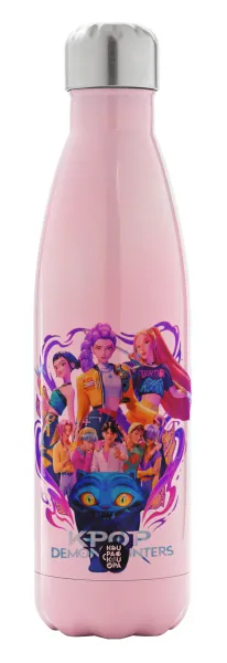 kpop Demon Hunters Huntrix — Metal mug thermos Pink Iridiscent (Stainless steel), double wall, 500ml
