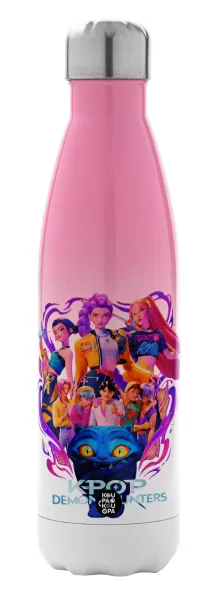 kpop Demon Hunters Huntrix — Metal mug thermos Pink/White (Stainless steel), double wall, 500ml