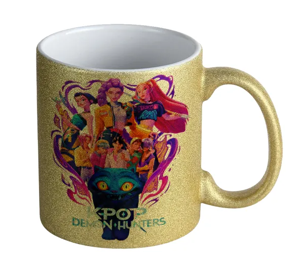 kpop Demon Hunters Huntrix — Gold glitter mug that sparkles, ceramic, 330ml