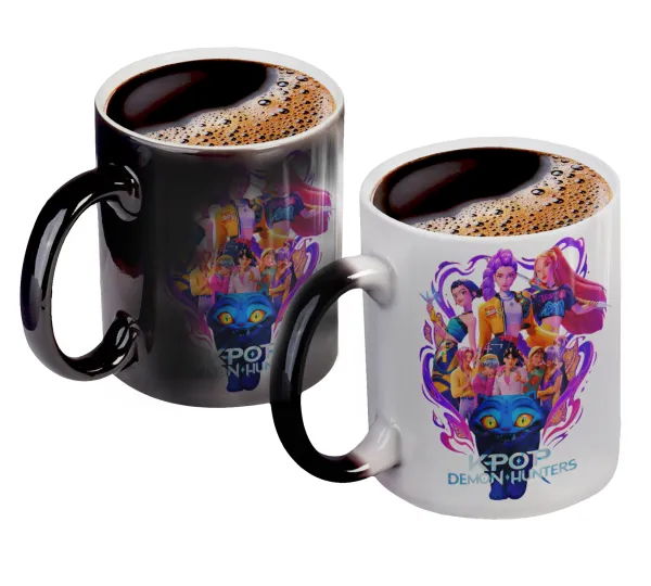 kpop Demon Hunters Huntrix — Color changing magic Mug, ceramic, 330ml when adding hot liquid inside, the black colour desappears (1 pcs)