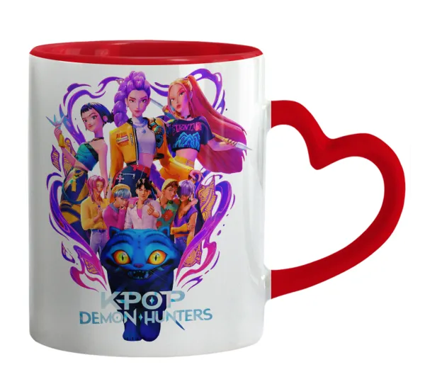kpop Demon Hunters Huntrix — Mug heart red handle, ceramic, 330ml