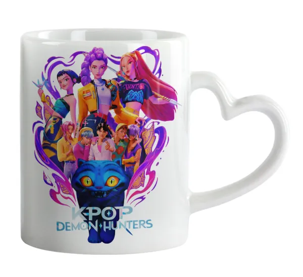 kpop Demon Hunters Huntrix — Κούπα καρδιά χερούλι λευκή, κεραμική, 330ml