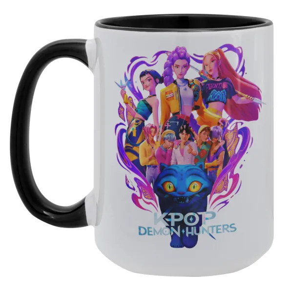 kpop Demon Hunters Huntrix — Mega mug 15oz, black ceramic, 450ml