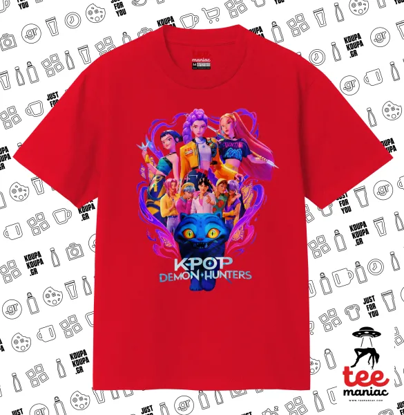 kpop Demon Hunters Huntrix — ΚΟΚΚΙΝΟ Κλασικό T-Shirt, διπλής ραφής, χωρίς πλευρικές ραφές από 100% βαμβάκι. Vegan & OEKO-TEX πιστοποιημένο.