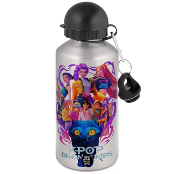 kpop Demon Hunters Huntrix, Μεταλλικό παγούρι νερού, Ασημένιο, αλουμινίου 500ml