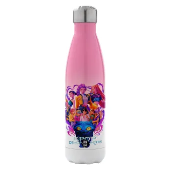 kpop Demon Hunters Huntrix, Metal mug thermos Pink/White (Stainless steel), double wall, 500ml
