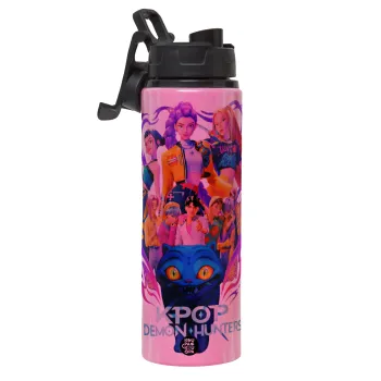 kpop Demon Hunters Huntrix, Metallic water bottle with safety lid, 850ml aluminum