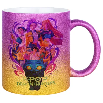 kpop Demon Hunters Huntrix, Κούπα Χρυσή/Ροζ Glitter, κεραμική, 330ml