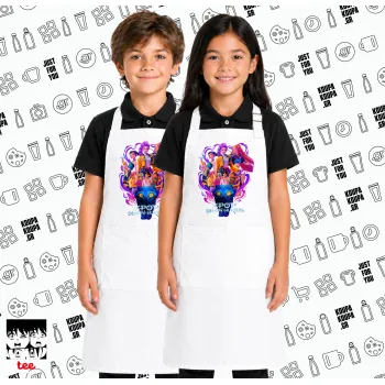 kpop Demon Hunters Huntrix, Λευκή ΠΑΙΔΙΚΗ Ποδιά μακριά Σεφ ολόσωμη με τσέπες