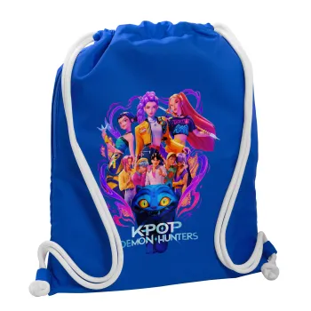 kpop Demon Hunters Huntrix, Backpack pouch GYMBAG Blue, with pocket (40x48cm) & thick cords
