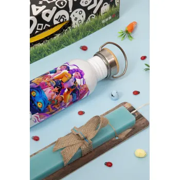 kpop Demon Hunters Huntrix, Easter Set, SS Metallic water bottle (620ml, stainless steel) & scented flat Easter candle (30cm) (TURQUOISE)
