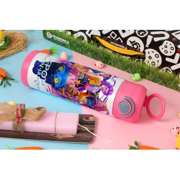 kpop Demon Hunters Huntrix, Πασχαλινή Λαμπάδα με Παιδικό παγούρι θερμό, ανοξείδωτο, με καλαμάκι ασφαλείας, ΡΟΖ (500ml)