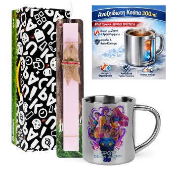 kpop Demon Hunters Huntrix, Πασχαλινή Λαμπάδα με μεταλλική κούπα θερμό (300ml) & κερί αρωματικό πλακέ (30cm) (ΡΟΖ)