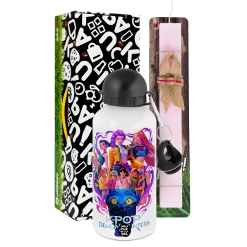 kpop Demon Hunters Huntrix, Πασχαλινή Λαμπάδα με παγούρι μεταλλικό αλουμινίου (500ml) & κερί αρωματικό πλακέ (30cm) (ΡΟΖ)