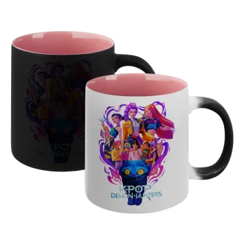 kpop Demon Hunters Huntrix, Κούπα Μαγική εσωτερικό ΡΟΖ, κεραμική 330ml που αλλάζει χρώμα με το ζεστό ρόφημα