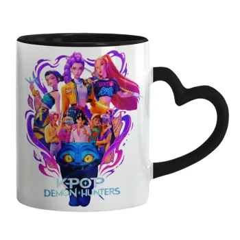 kpop Demon Hunters Huntrix, Mug heart black handle, ceramic, 330ml