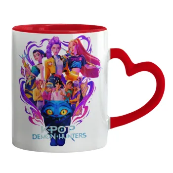 kpop Demon Hunters Huntrix, Mug heart red handle, ceramic, 330ml