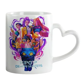 kpop Demon Hunters Huntrix, Mug heart handle, ceramic, 330ml