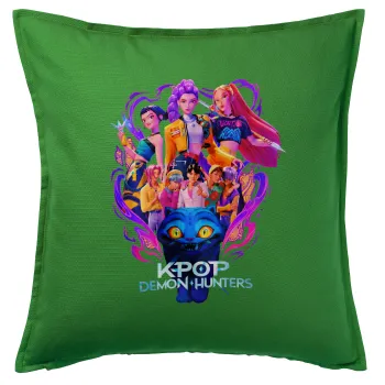 kpop Demon Hunters Huntrix, Μαξιλάρι καναπέ Πράσινο 100% βαμβάκι, περιέχεται το γέμισμα (50x50cm)