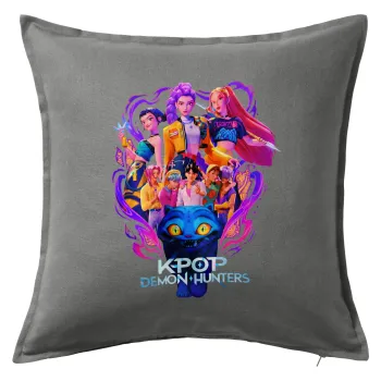 kpop Demon Hunters Huntrix, Μαξιλάρι καναπέ Γκρι 100% βαμβάκι, περιέχεται το γέμισμα (50x50cm)