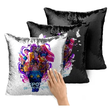 kpop Demon Hunters Huntrix, Μαξιλάρι καναπέ Μαγικό Μαύρο με πούλιες 40x40cm περιέχεται το γέμισμα