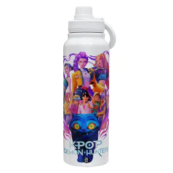 kpop Demon Hunters Huntrix, 1L Stainless Steel Thermal Bottle with Phone Holder & Double Wall Insulation