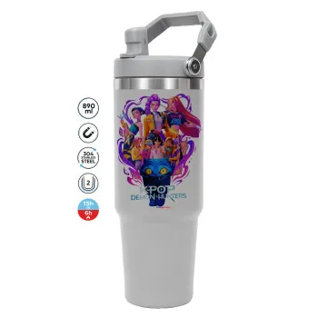 kpop Demon Hunters Huntrix, ΓΚΡΙ χρώματος Θερμός Ανοξείδωτο 890ml (30oz) με χερούλι