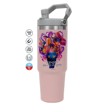kpop Demon Hunters Huntrix, ΡΟΖ χρώματος Θερμός Ανοξείδωτο 890ml (30oz) με χερούλι