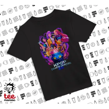kpop Demon Hunters Huntrix, Άνετο παιδικό T-Shirt ΜΑΥΡΟ από 100% βαμβάκι, για κάθε μέρα. Vegan & OEKO-TEX πιστοποιημένο.