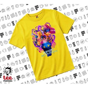 kpop Demon Hunters Huntrix, yellow childrens T-Shirt made of 100% cotton, for every day. Vegan & OEKO-TEX certified.