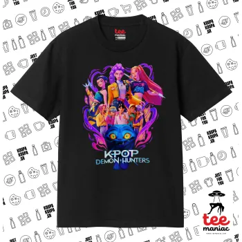 kpop Demon Hunters Huntrix, Κλασικό T-Shirt, διπλής ραφής, χωρίς πλευρικές ραφές ΜΑΥΡΟ από 100% βαμβάκι. Vegan & OEKO-TEX πιστοποιημένο.