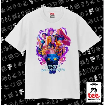 kpop Demon Hunters Huntrix, Κλασικό T-Shirt, διπλής ραφής, χωρίς πλευρικές ραφές ΛΕΥΚΟ από 100% βαμβάκι. Vegan & OEKO-TEX πιστοποιημένο.