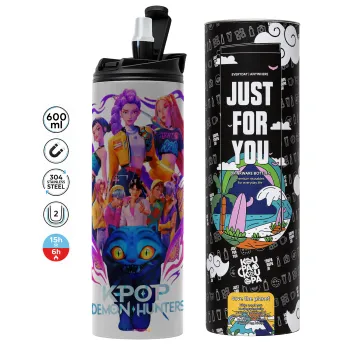 kpop Demon Hunters Huntrix, Tumbler ποτήρι θερμό ΓΚΡΙ από ανοξείδωτο ατσάλι 600ml