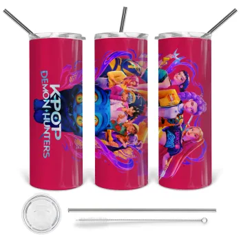 kpop Demon Hunters Huntrix, Tumbler stainless steel 600ml, with metal straw & cleaning brush