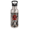 Water bottle Silver with straw, stainless steel 600ml