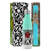 Easter Set, Metallic green/white thermos (Stainless steel), double-walled, 500ml & scented flat Easter candle (30cm) (TURQUOISE)