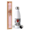 Easter Set, metallic stainless steel water bottle (750ml) & scented flat Easter candle (30cm) (PINK)