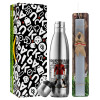 Easter Set, metallic stainless thermos flask (500ml) & scented flat Easter candle (30cm) (GRAY)