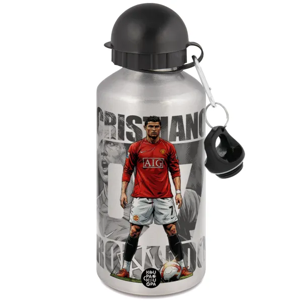 Cristiano Ronaldo (Κριστιάνο Ρονάλντο) — Μεταλλικό παγούρι νερού, Ασημένιο, αλουμινίου 500ml