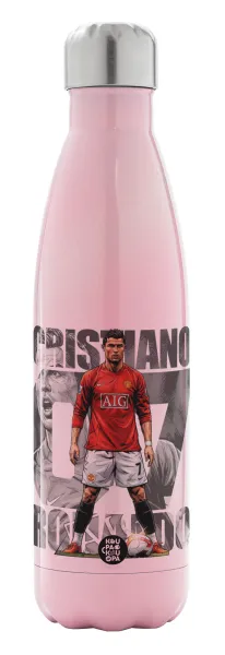 Cristiano Ronaldo (Κριστιάνο Ρονάλντο) — Μεταλλικό παγούρι θερμός Ροζ Ιριδίζον (Stainless steel), διπλού τοιχώματος, 500ml