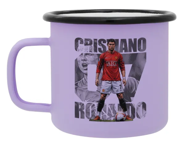 Cristiano Ronaldo (Κριστιάνο Ρονάλντο) — Metal enamel mug, matte light pastel purple, 360ml