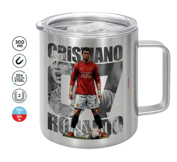 Cristiano Ronaldo (Κριστιάνο Ρονάλντο) — Double-walled stainless steel mug 300ml with temperature-retaining lid